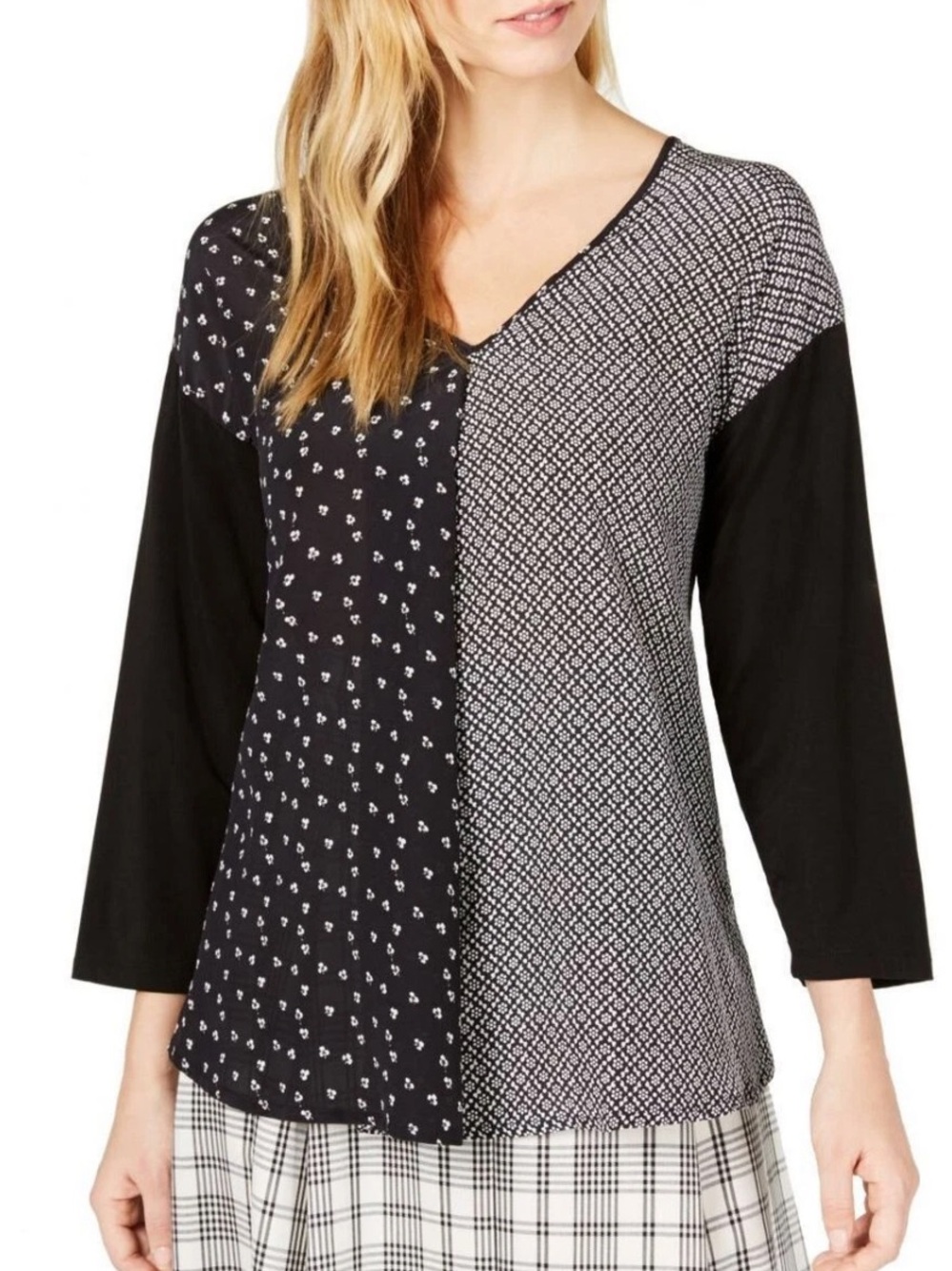 Weekend Max Mara Spoleto Black White Silk V-Neck Top size M/L